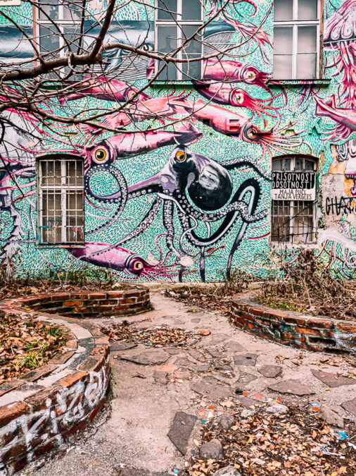 Esempi di murales nel quartiere di Metelkova a Lubiana